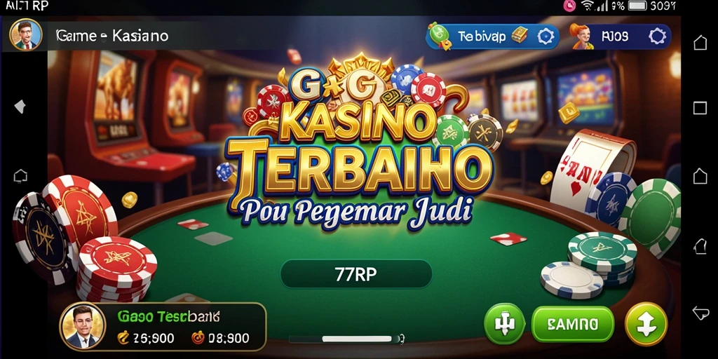 Screenshot gameplay menunjukkan slot dan meja permainan Kasino yang menarik.