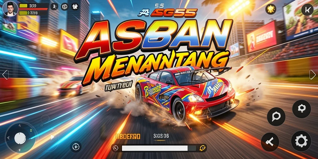Screenshot utama ASG55 menampilkan aksi balapan yang mendebarkan di trek yang menantang.