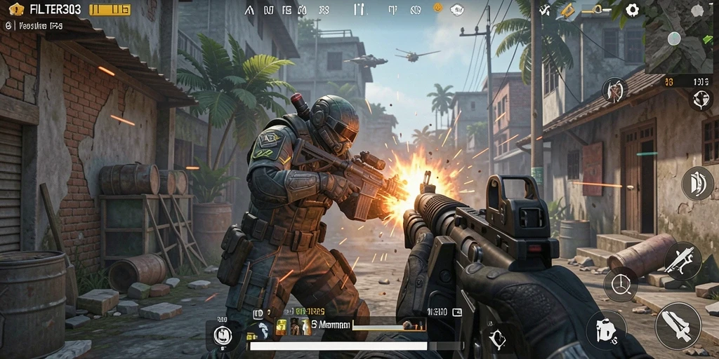 Screenshot utama FILTER303 menampilkan aksi seru gameplay FPS.