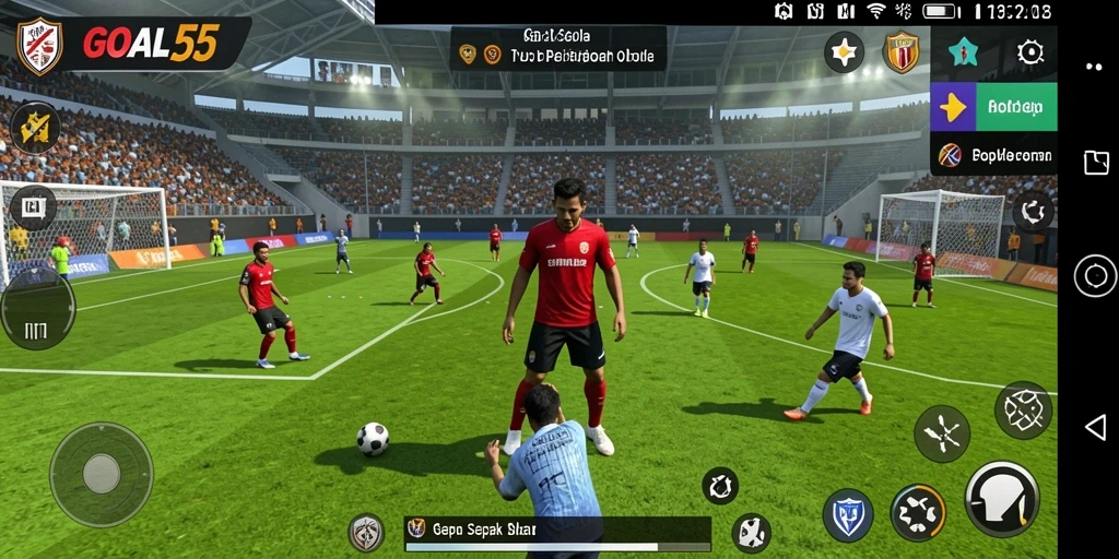 Screenshot gameplay GOAL55 dengan aksi sepak bola seru.