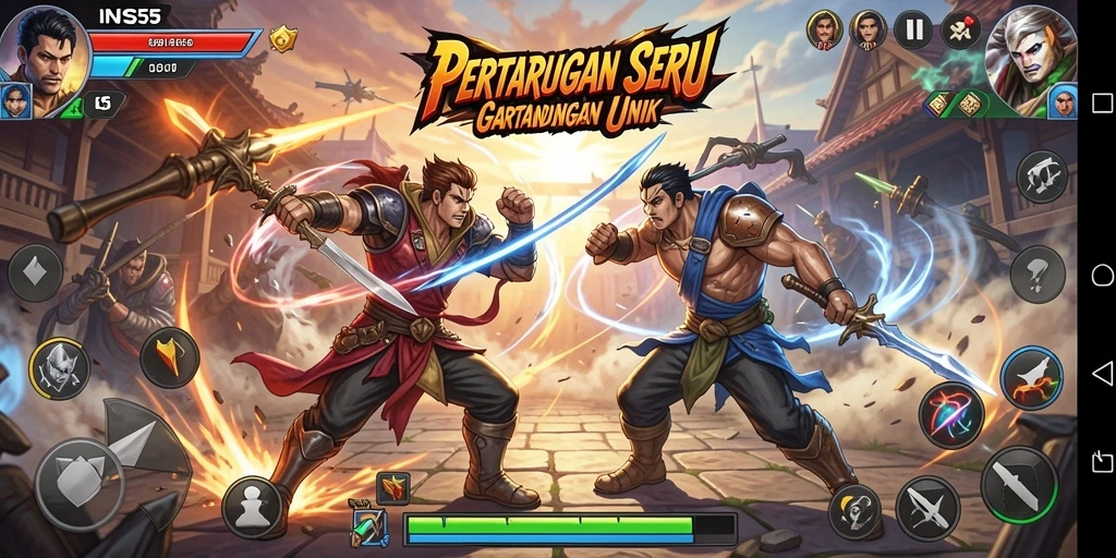 Tangkapan layar <strong>INS55</strong> menunjukkan aksi pertarungan yang mendebarkan dan dinamis.