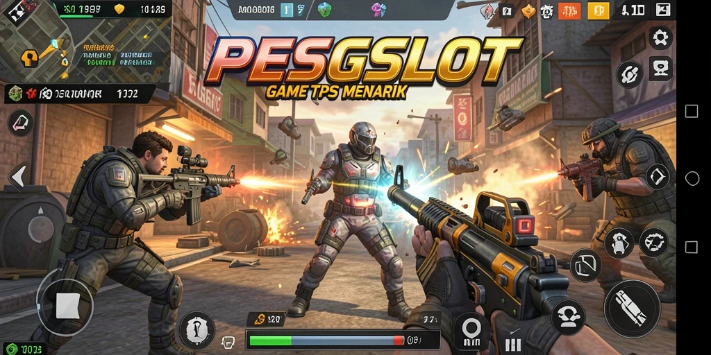 Tangkapan layar PESGSLOT menampilkan pertempuran TPS yang intens.