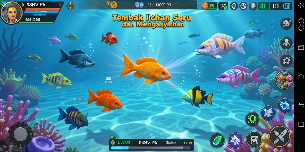 Tampilan gameplay RSNVIP6 dengan aksi menangkap ikan yang seru.