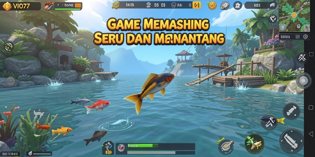 Screenshot menunjukkan gameplay memancing yang seru dan menantang.