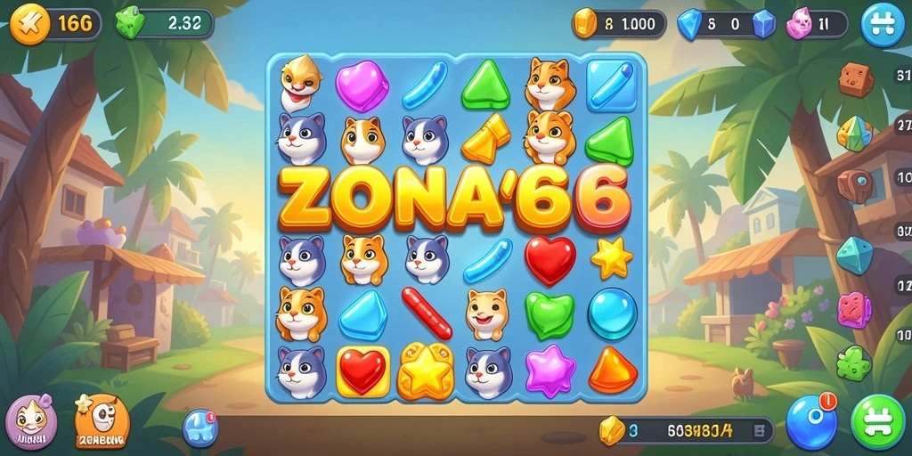 Tampilan gameplay ZONA66 yang seru dalam permainan Match-3.